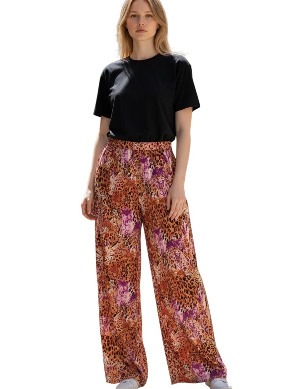 Umgee Large Wide-Leg Printed Palazzo Pants - Black / Multi